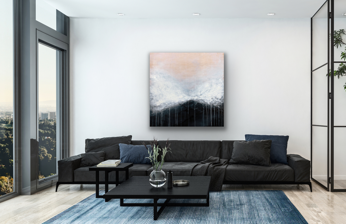 Just imagine this stunning abstract work of art being center stage in you r living room. The art piece would also look good in a dining room, hallway or bedroom.