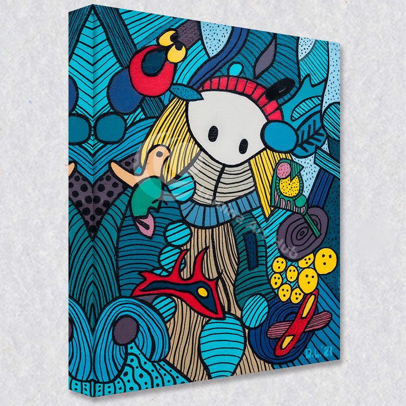 "Little Red Riding Hood" comes as a gallery wrapped canvas print with a rich 1.5 inch thick wood frame. We use a moisture resistant poly-cotton canvas that will not sag and high quality inks that will last over 100 years.