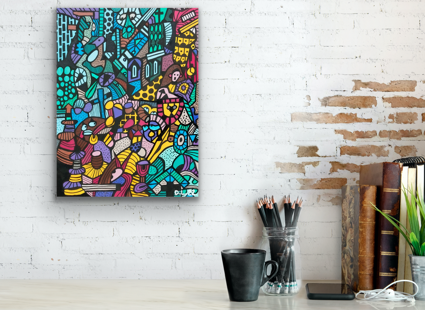 "Yankey River" work of art will add a mosaic of colour to any room you place it in. Good by drab.
