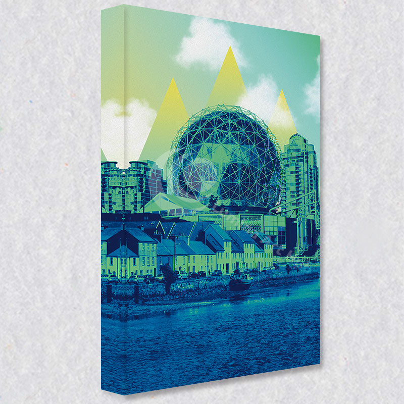 "Galway Science World" comes as a gallery wrapped canvas print with a rich 1.5 inch thick wood frame. We use a moisture resistant poly-cotton canvas that will not sag and high quality inks that will last over 100 years.
