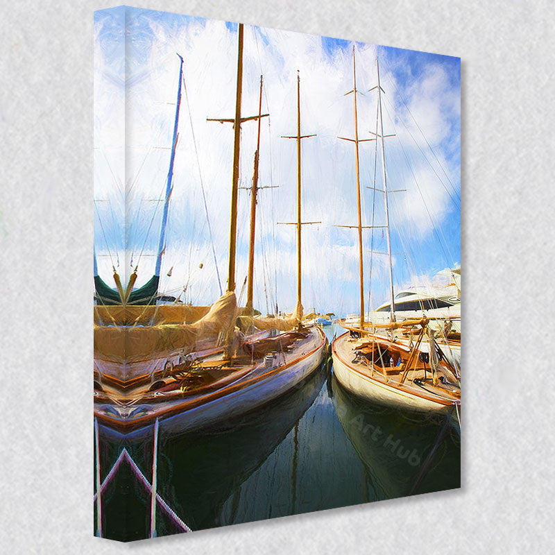 "Harbour Harmony" photograph comes as a gallery wrapped canvas print with a rich 1.5 inch thick wood frame. We use a moisture resistant poly-cotton canvas that will not sag and high quality inks that will last over 100 years.