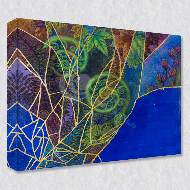 "Reconstruction" comes as a gallery wrapped canvas print with a rich 1.5 inch thick wood frame. We use a moisture resistant poly-cotton canvas that will not sag and high quality inks that will last over 100 years.