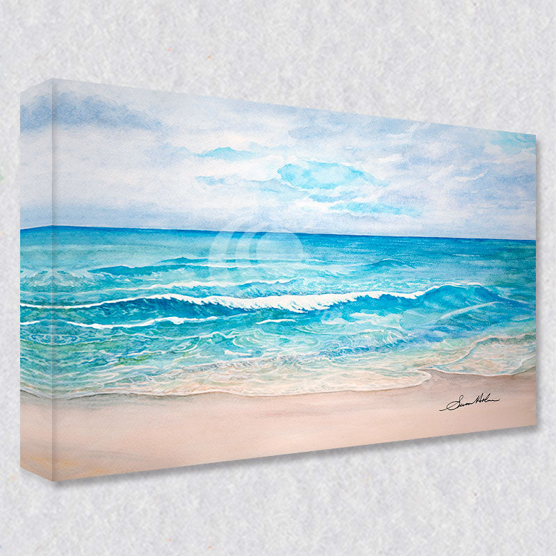 "Caribbean Beach" comes as a gallery wrapped canvas print with a rich 1.5 inch thick wood frame. We use a moisture resistant poly-cotton canvas that will not sag and high quality inks that will last over 100 years.