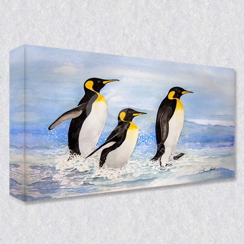 "Splashing Away" comes as a gallery wrapped canvas print with a rich 1.5 inch thick wood frame. We use a moisture resistant poly-cotton canvas that will not sag and high quality inks that will last over 100 years.