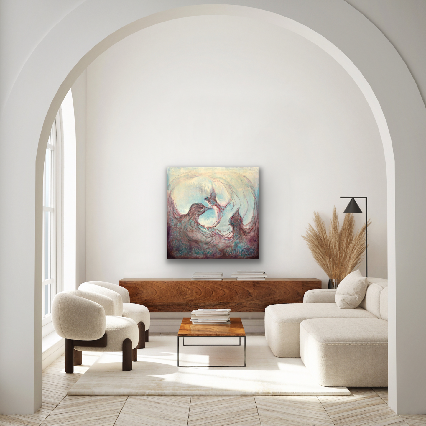 "Renewal" art work is a surreal depiction of the circle of life. This art piece would look great on a feature wall in your living room, dining room and bedroom.