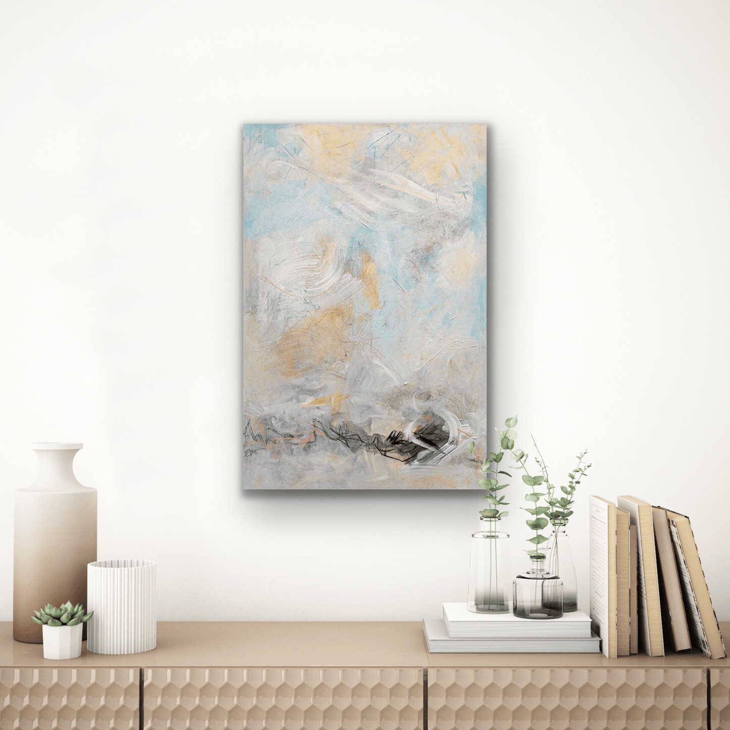 "Misty Horizon" original work of art has a soft colour palette.