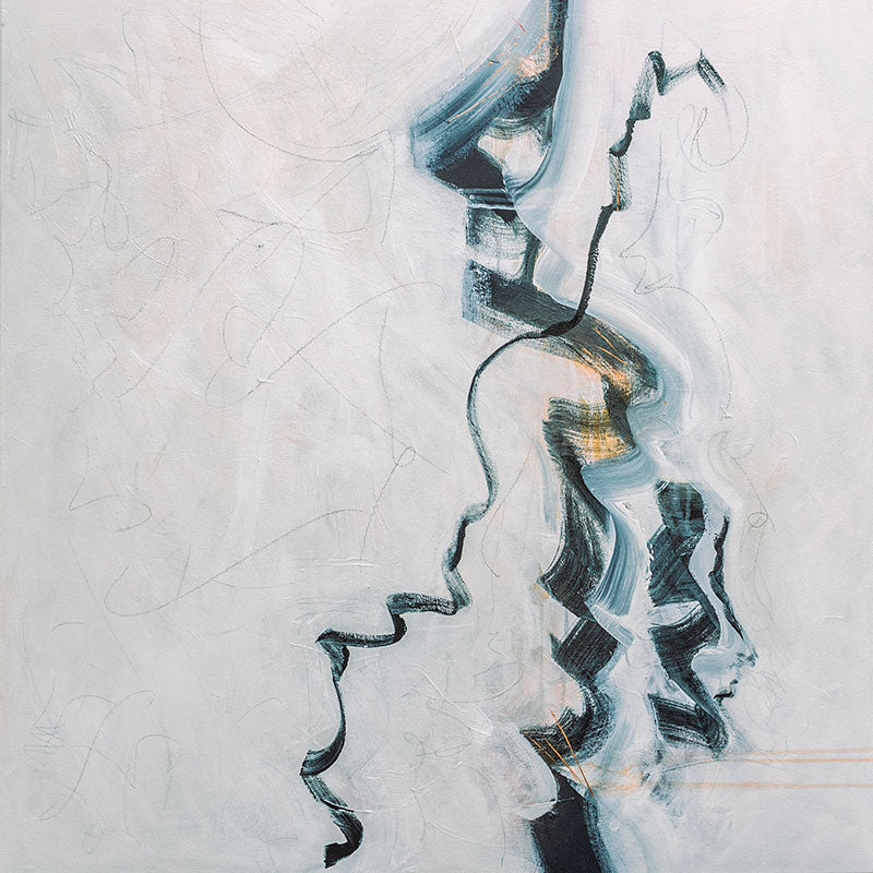 Abstract art with wavy black lines