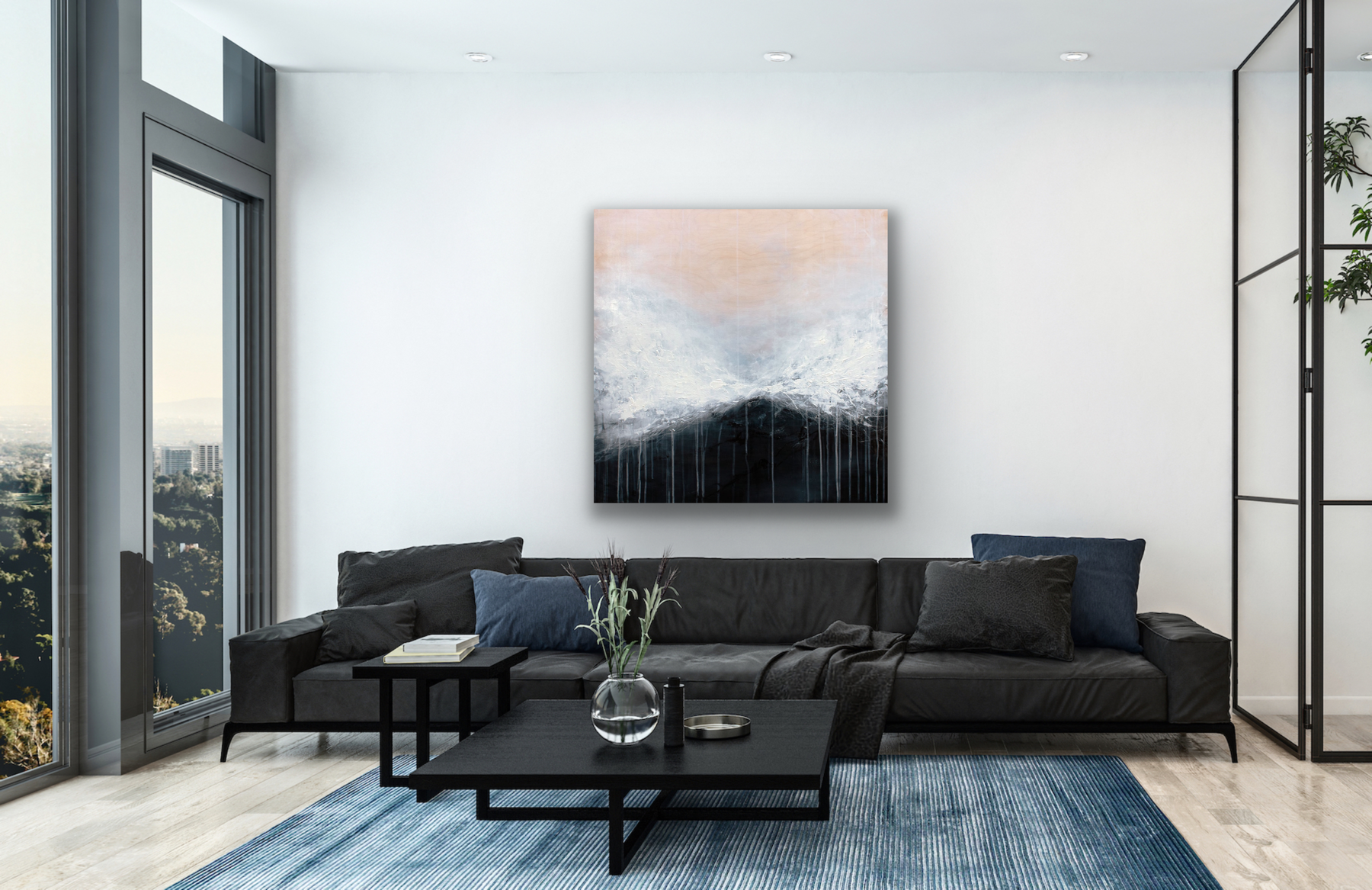 Just imagine this stunning abstract work of art being center stage in you r living room.  The art piece would also look good in a dining room, hallway or bedroom.