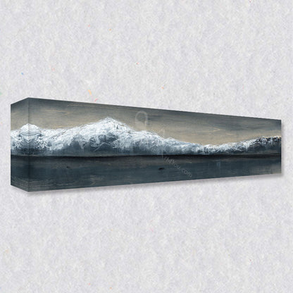 "Snow Capped Mountains" comes as a gallery wrapped canvas print with a rich 1.5 inch thick wood frame. We use a moisture resistant poly-cotton canvas that will not sag and high quality inks that will last over 100 years.