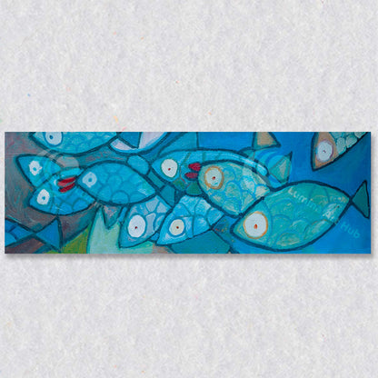 "Ten Little Fishes" wall art is an underwater fish scene with a couple weird fishes.