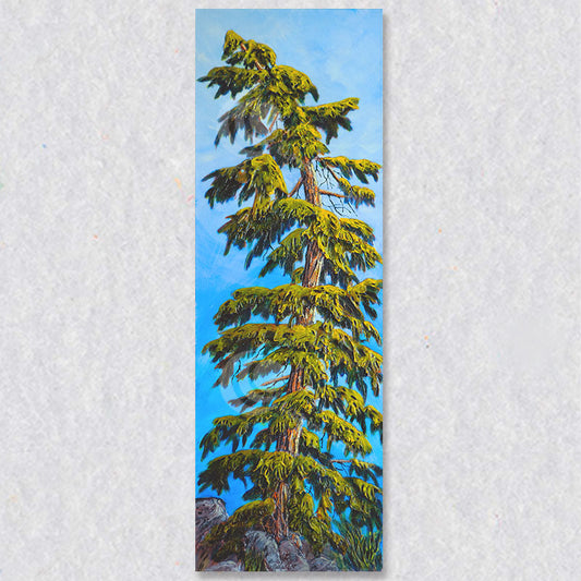 "Blue LIght" wall art depicts a large green tree with a bright blue background.