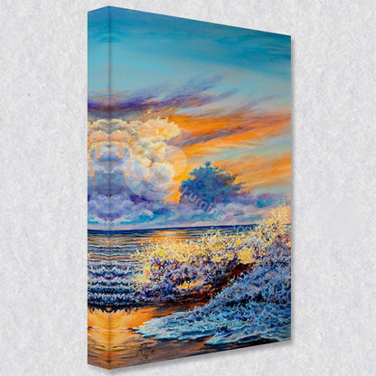 "Coming and Going" comes as a gallery wrapped canvas print with a rich 1.5 inch thick wood frame. We use a moisture resistant poly-cotton canvas that will not sag and high quality inks that will last over 100 years.