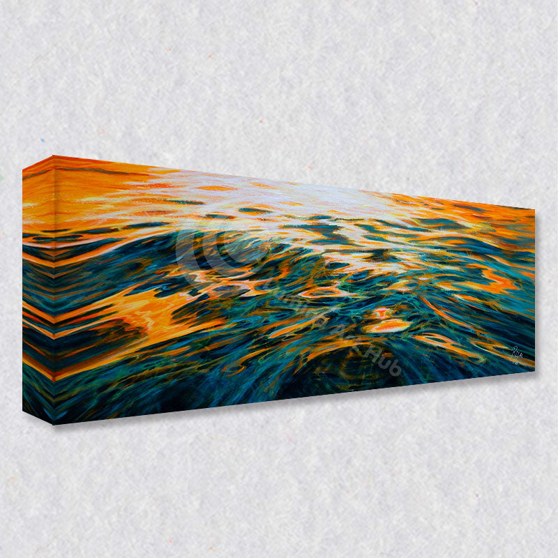 "Evening Fire" comes as a gallery wrapped canvas print with a rich 1.5 inch thick wood frame. We use a moisture resistant poly-cotton canvas that will not sag and high quality inks that will last over 100 years.