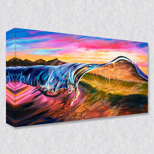 "Swing Wide" comes as a gallery wrapped canvas print with a rich 1.5 inch thick wood frame. We use a moisture resistant poly-cotton canvas that will not sag and high quality inks that will last over 100 years.