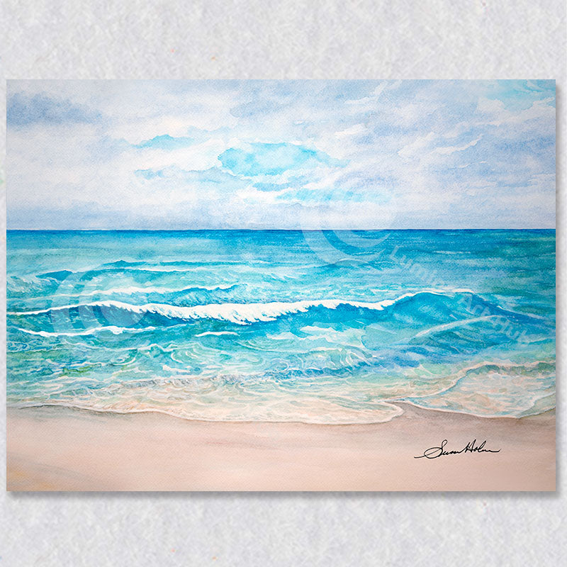 "Caribbean Beach" watercolour painting was created by Susan Holmes.