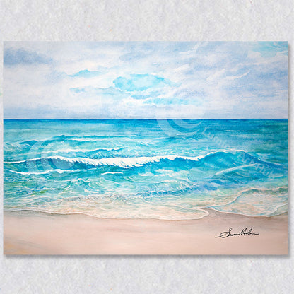 "Caribbean Beach" watercolour painting was created by Susan Holmes.