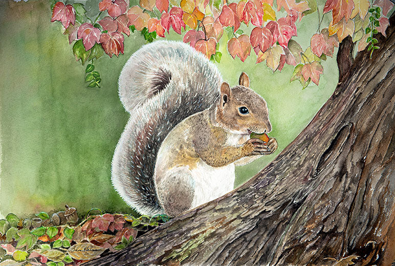 tree branch with autumn leaves and flowers.