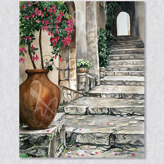 Planter by the Stairs original watercolour