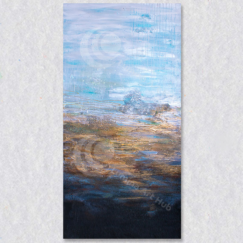 "Golden Hour" mixed media painting by Tiffany Reid is a stunning piece that will compliment a large wall in your living room, dining room or hallway.