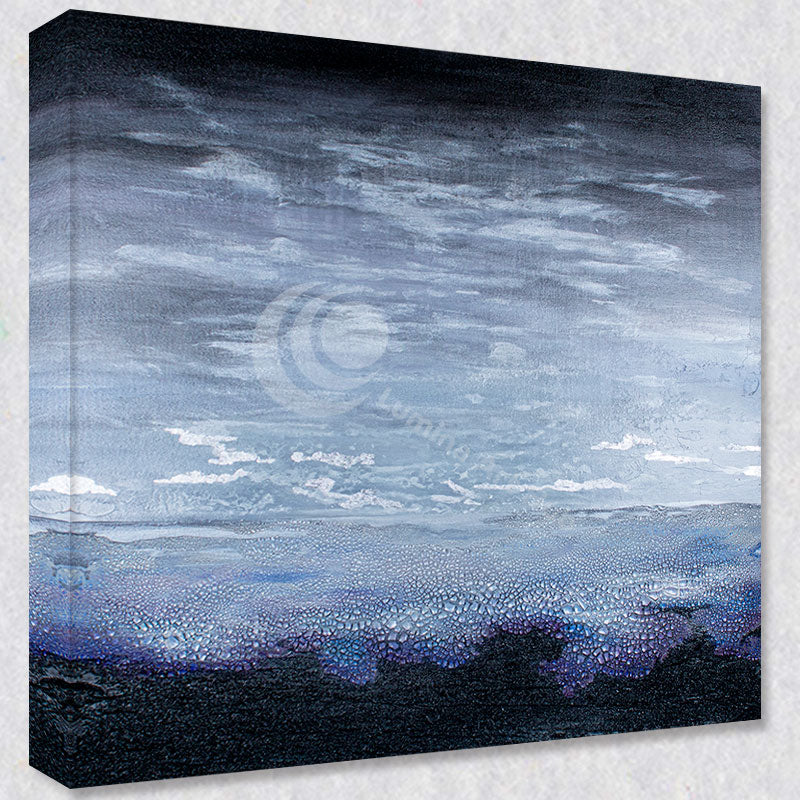 "Silver Lining" comes as a gallery wrapped canvas print with a rich 1.5 inch thick wood frame. We use a moisture resistant poly-cotton canvas that will not sag and high quality inks that will last over 100 years.