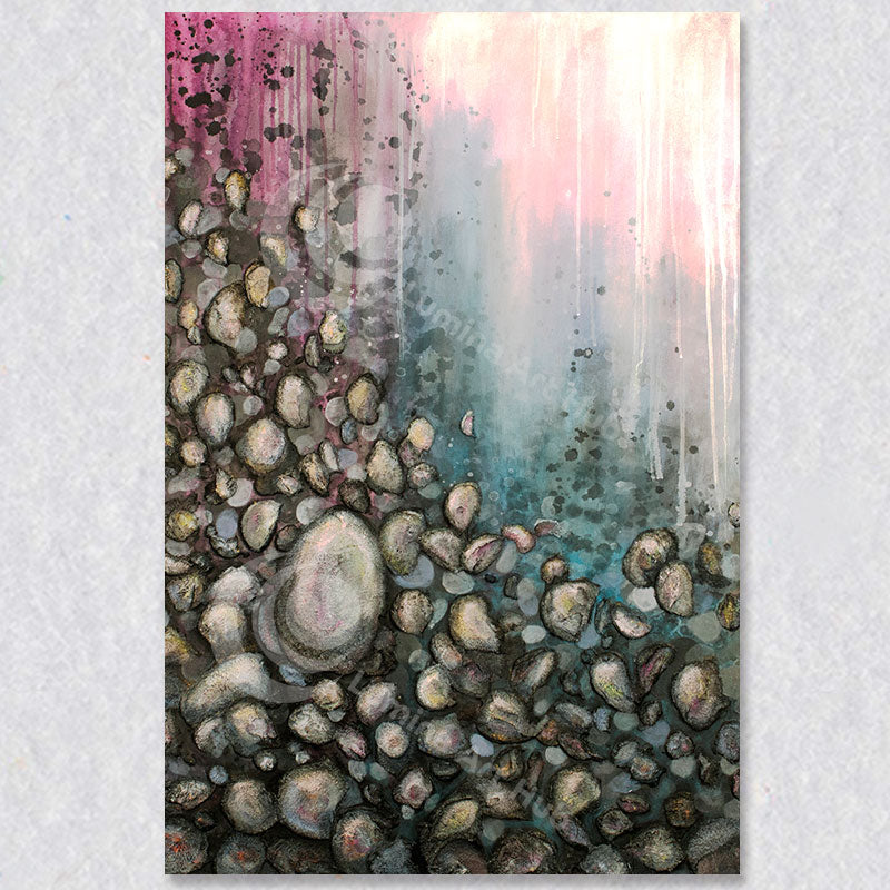 Skipping Stones abstract work of art is a bright colourful creation that will bring life to the walls of your home or office.