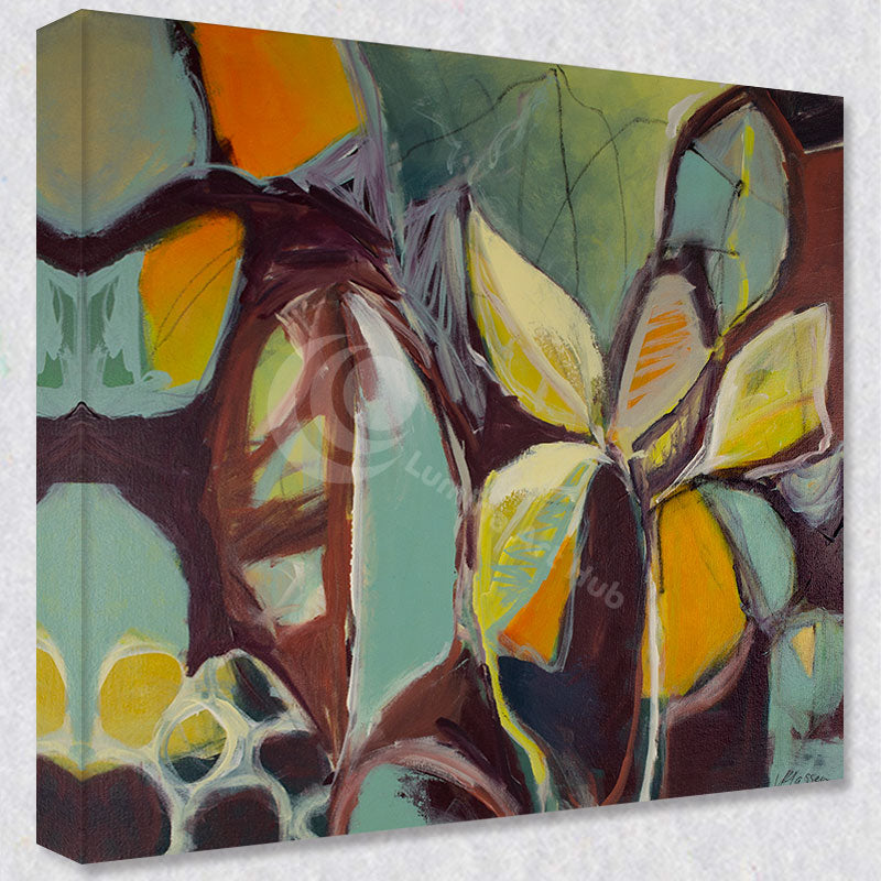 "Enamoured" comes as a gallery wrapped canvas print with a rich 1.5 inch thick wood frame. We use a moisture resistant poly-cotton canvas that will not sag and high quality inks that will last over 100 years.